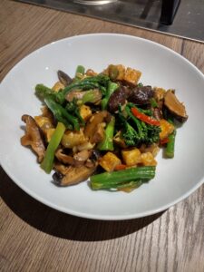 tofu and mushroom stir fry served